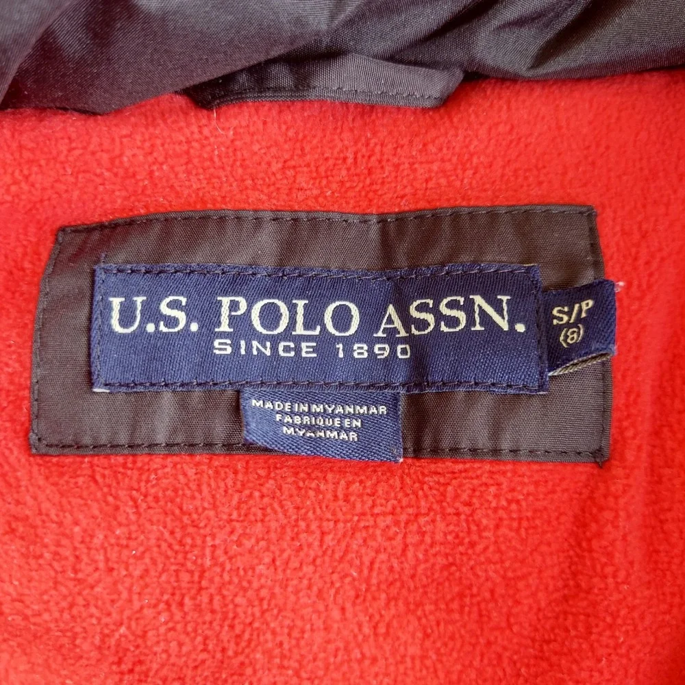 U.S. Polo Assn Parka Boys 8 Black Hooded Faux Fur Fleece Lined Jacket Puffer